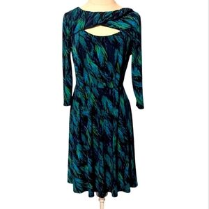 Chetta B Retro Dress Peacock Feather Rockabilly Chest‎ Cut Out Academia